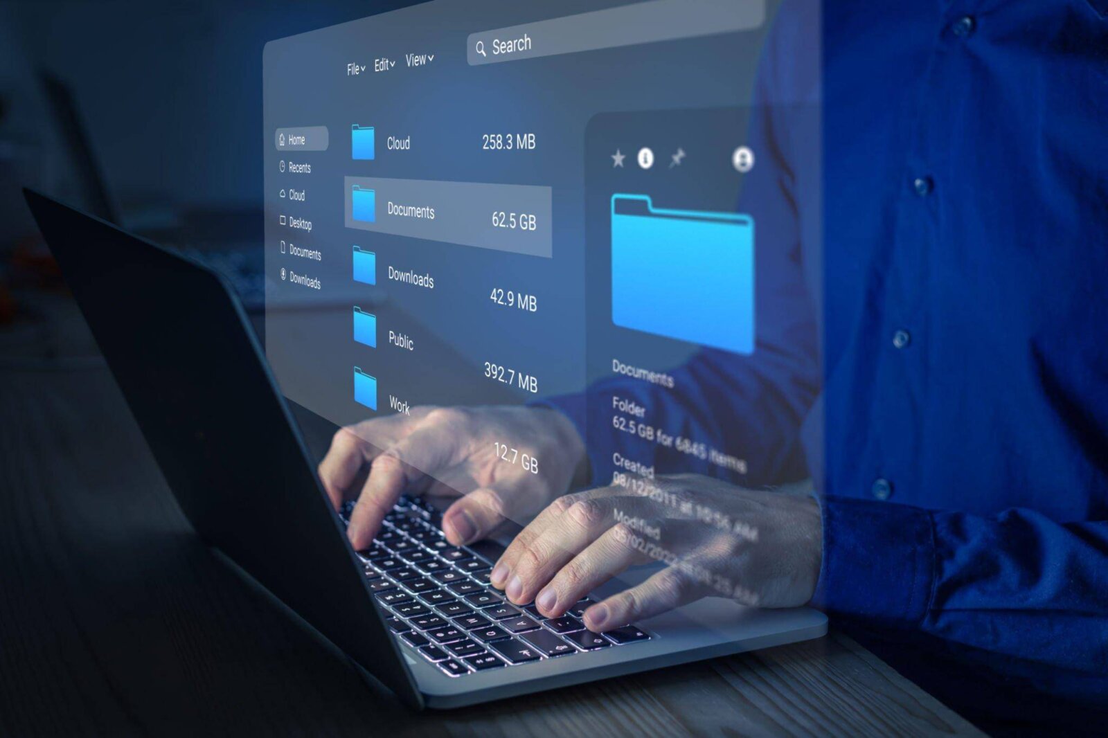 Illustration of a person organizing digital files with labels