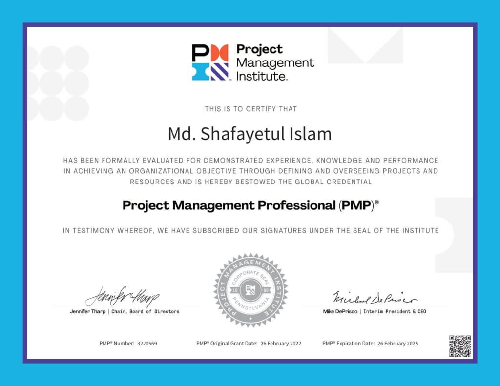 PMI Certification of Shafayetul Islam Pavel