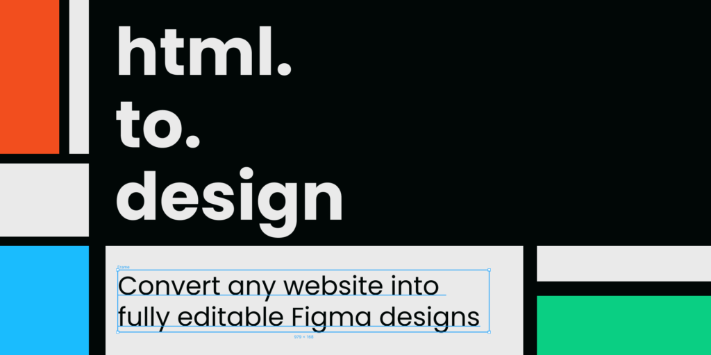 Figma interface featuring html.to.design plugin usage.